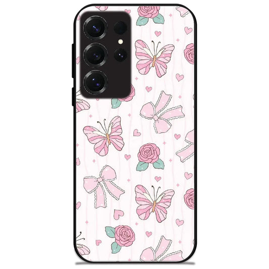 Butterfly Bow Roses - Glossy Metal Silicone Case for Samsung Galaxy S25 Ultra