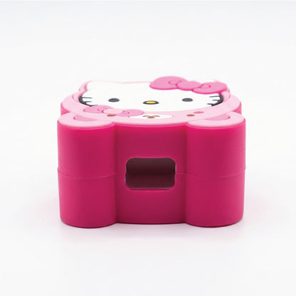 Hello Kitty silicone adapter cover and cable protector in use on a iPhone 18W/20W Adapter