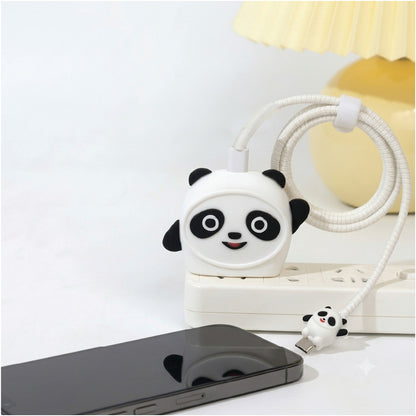 Panda silicone adapter cover and cable protector in use on a Samsung 25W Adapter