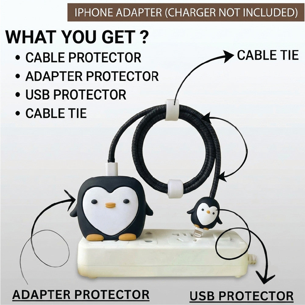 What you get – Penguin adapter protector, USB protector, cable protector and cable tie