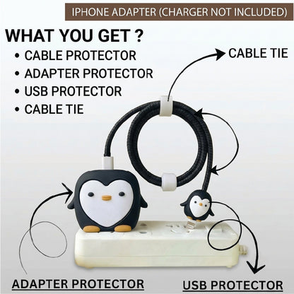 What you get – Penguin adapter protector, USB protector, cable protector and cable tie
