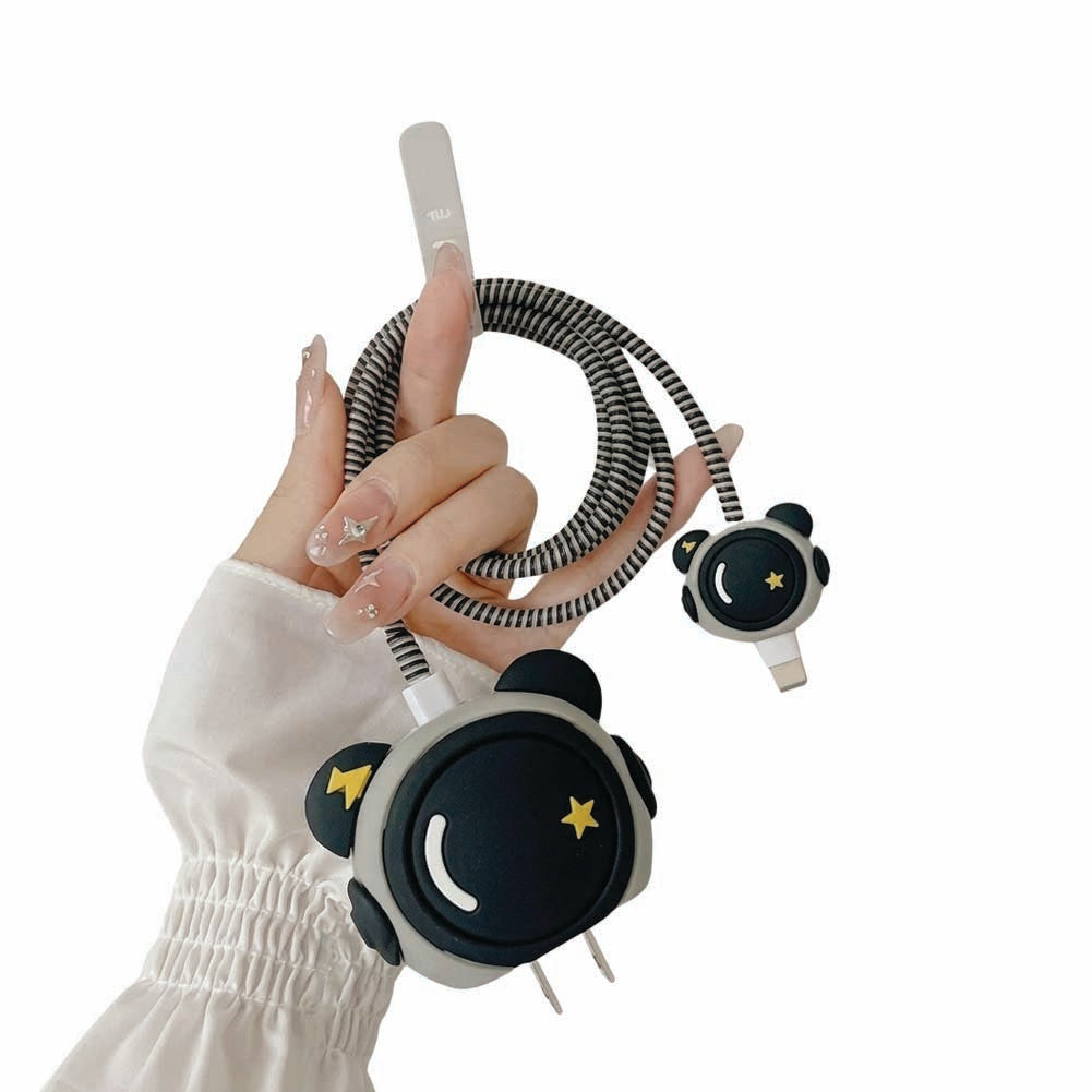 Space Astronaut silicone adapter cover and cable protector in use on a Samsung 25W Adapter
