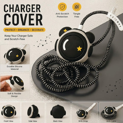 Space Astronaut charger protector set shown with the charging cable and cable tie