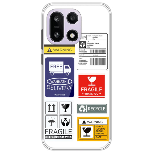 Caution Labels - Clear Printed Silicone Case for OnePlus 15