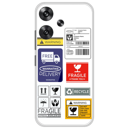 Caution Labels - Clear Printed Silicone Case for Poco F6