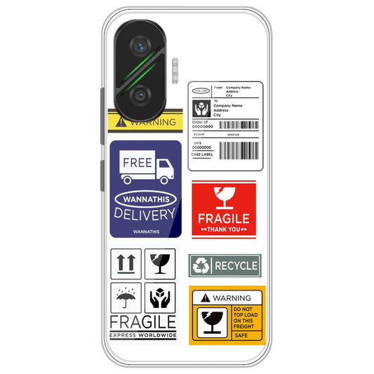 Caution Labels - Clear Printed Silicone Case for Poco F7