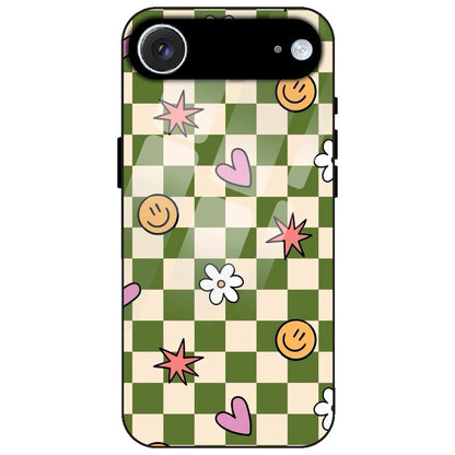 Checkerboard Smile Daisy Heart - Glass Case for Apple iPhone Air