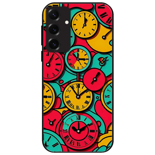 Colorful Vintage Clocks - Glossy Metal Silicone Case for Samsung Galaxy S25 Plus