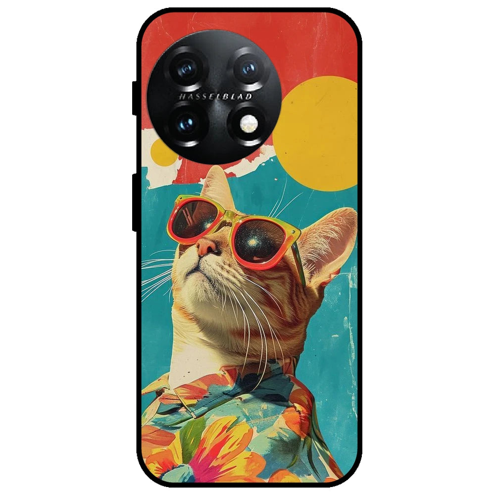 Cool Cat Summer - Glossy Metal Silicone Case for OnePlus 11