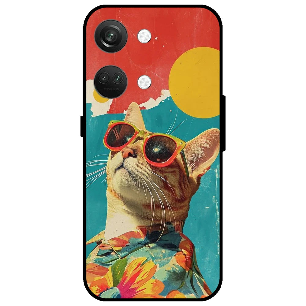 Cool Cat Summer - Glossy Metal Silicone Case for OnePlus Nord 3
