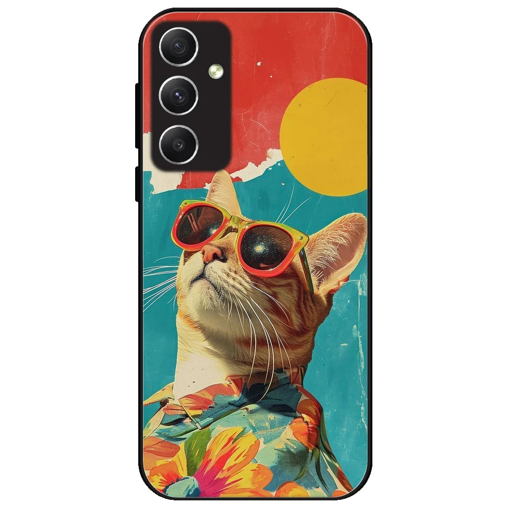 Cool Cat Summer - Glossy Metal Silicone Case for Samsung Galaxy A34