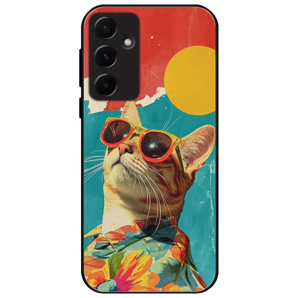 Cool Cat Summer - Glossy Metal Silicone Case for Samsung Galaxy A55 5G