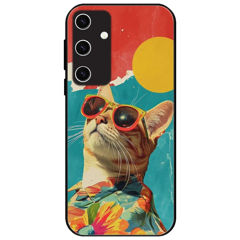 Cool Cat Summer - Glossy Metal Silicone Case for Samsung Galaxy S23 Plus 5G