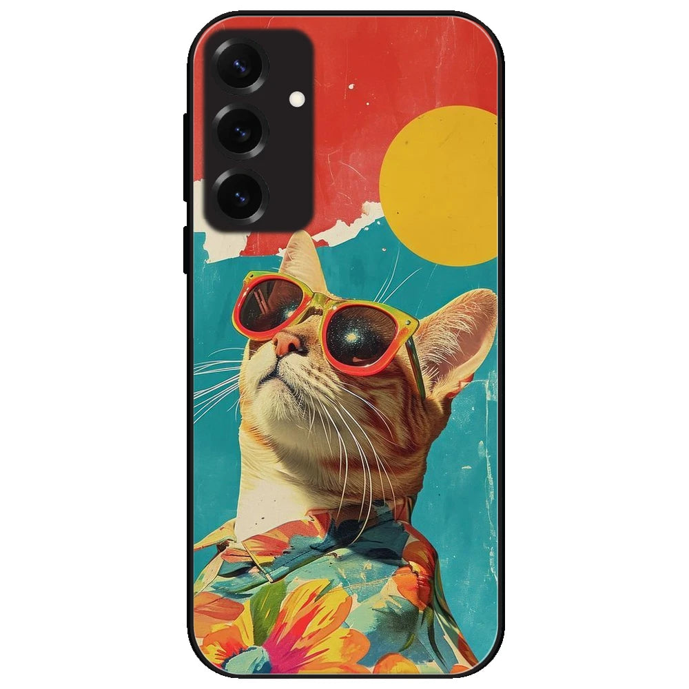 Cool Cat Summer - Glossy Metal Silicone Case for Samsung Galaxy S25 Plus