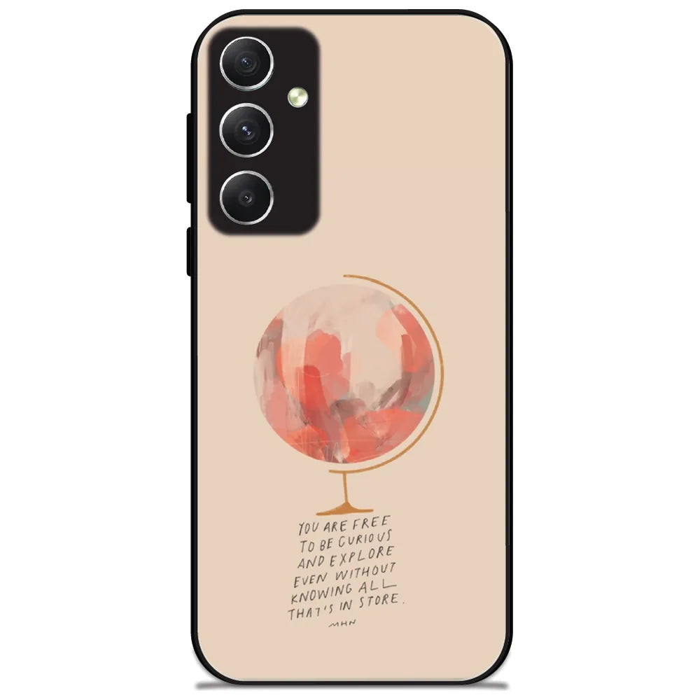 Curious Explorer Globe - Glossy Metal Silicone Case for Samsung Galaxy A34