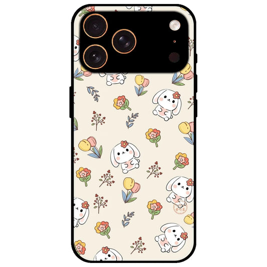 Cute Bunny & Flowers - Glossy Metal Silicone Case for Apple iPhone 17 Pro Max