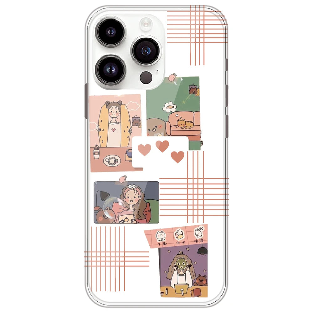 Cute Girl Collage - Clear Printed Silicone Case for Apple iPhone 14 Pro Max