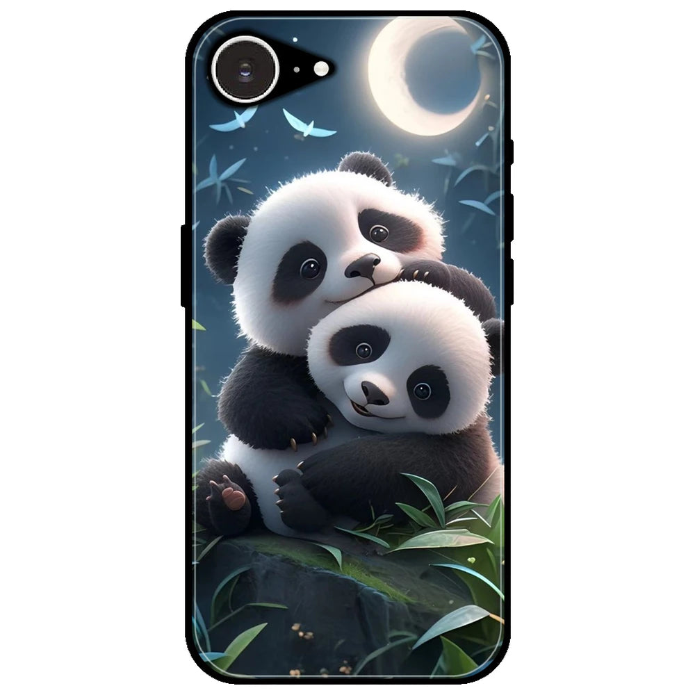 Cute Pandas - Glossy Metal Silicone Case for Apple iPhone 16e