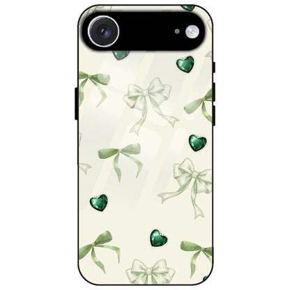 Elegant Green Bow & Heart Pattern - Glass Case for Apple iPhone Air