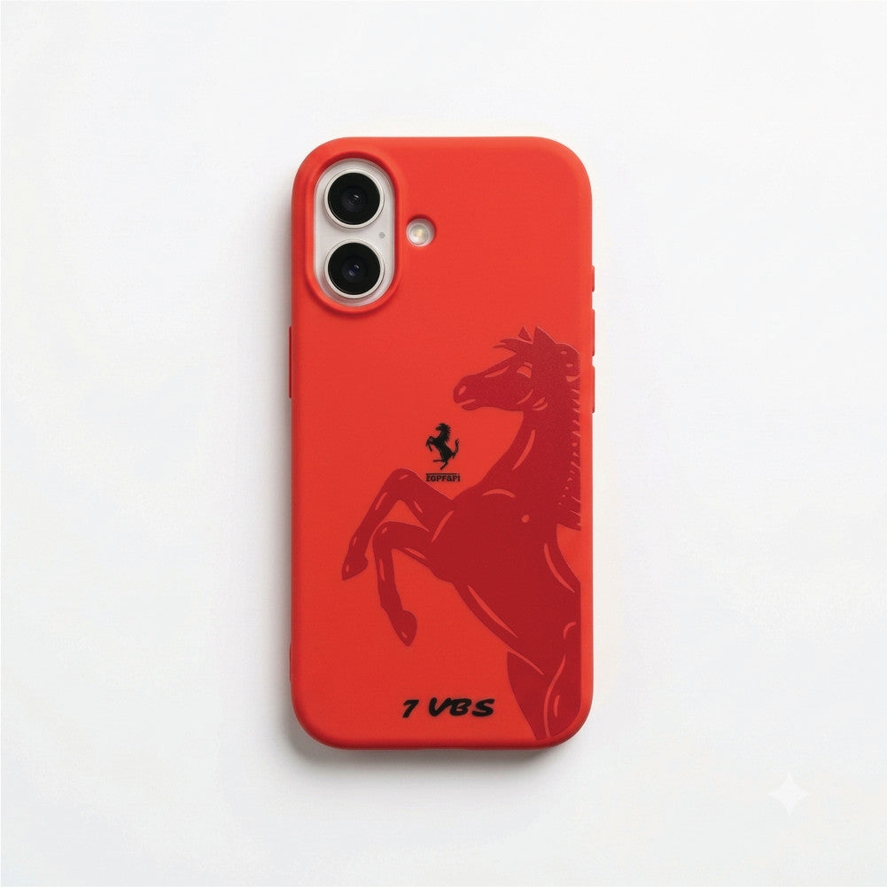 Red Ferrari liquid silicone case for iPhone 17 – soft matte back cover with prancing horse design