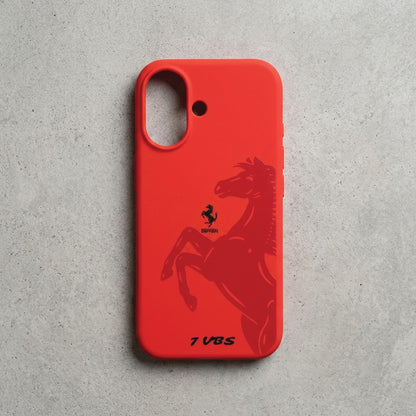 Back view of red Ferrari case for iPhone 17 – slim fit with precise camera cutout
