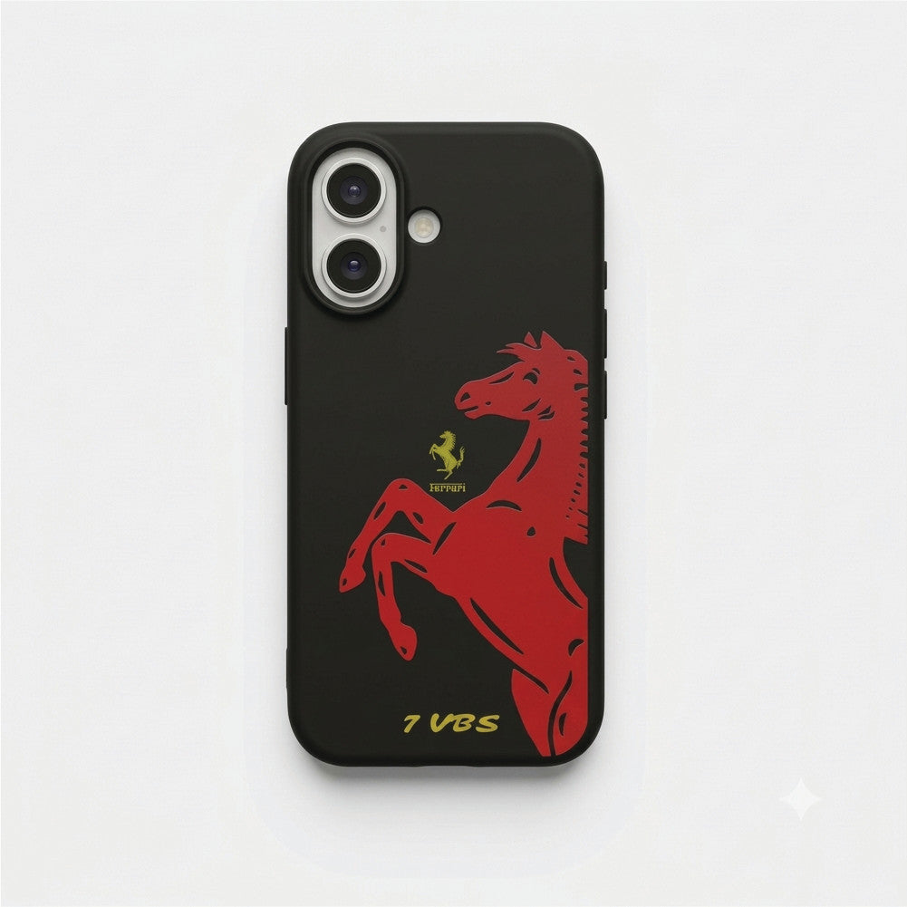 Black Ferrari liquid silicone case for iPhone 17 – soft matte back cover with prancing horse design