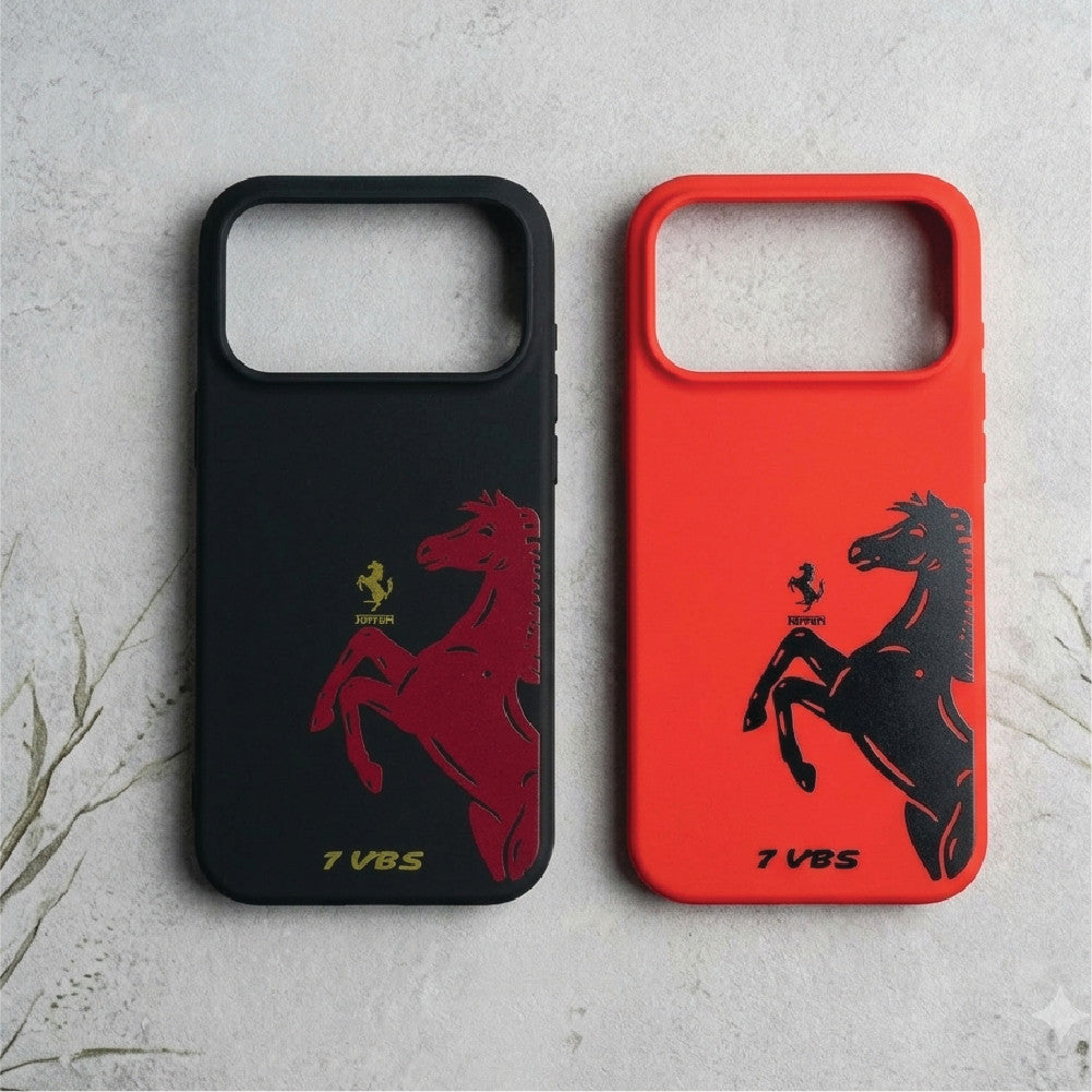 Ferrari case for iPhone 18 Pro in Red and Black – both colours side by side
