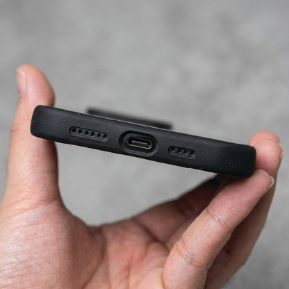 iPhone 18 Pro black Ferrari case bottom view – precise USB-C port, speaker and mic cutouts