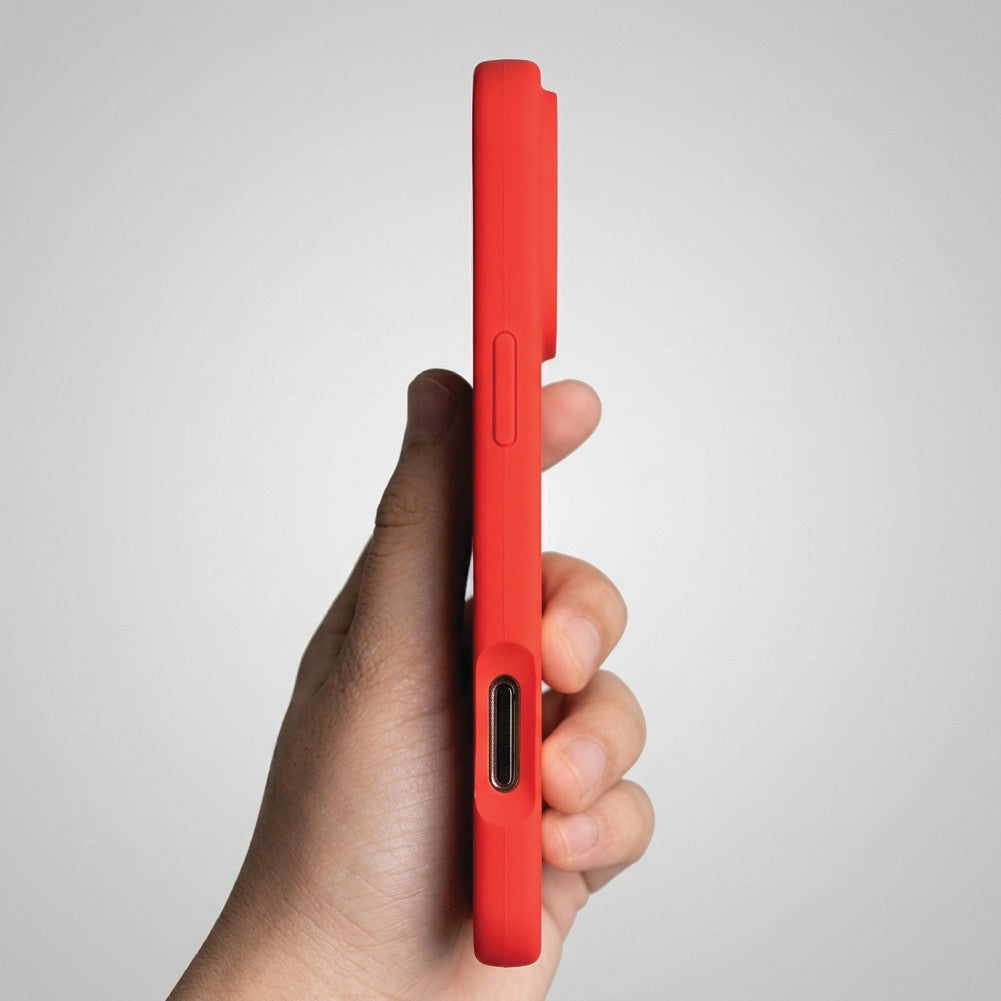 iPhone 18 Pro red Ferrari case side view – slim profile with precise side button cutouts