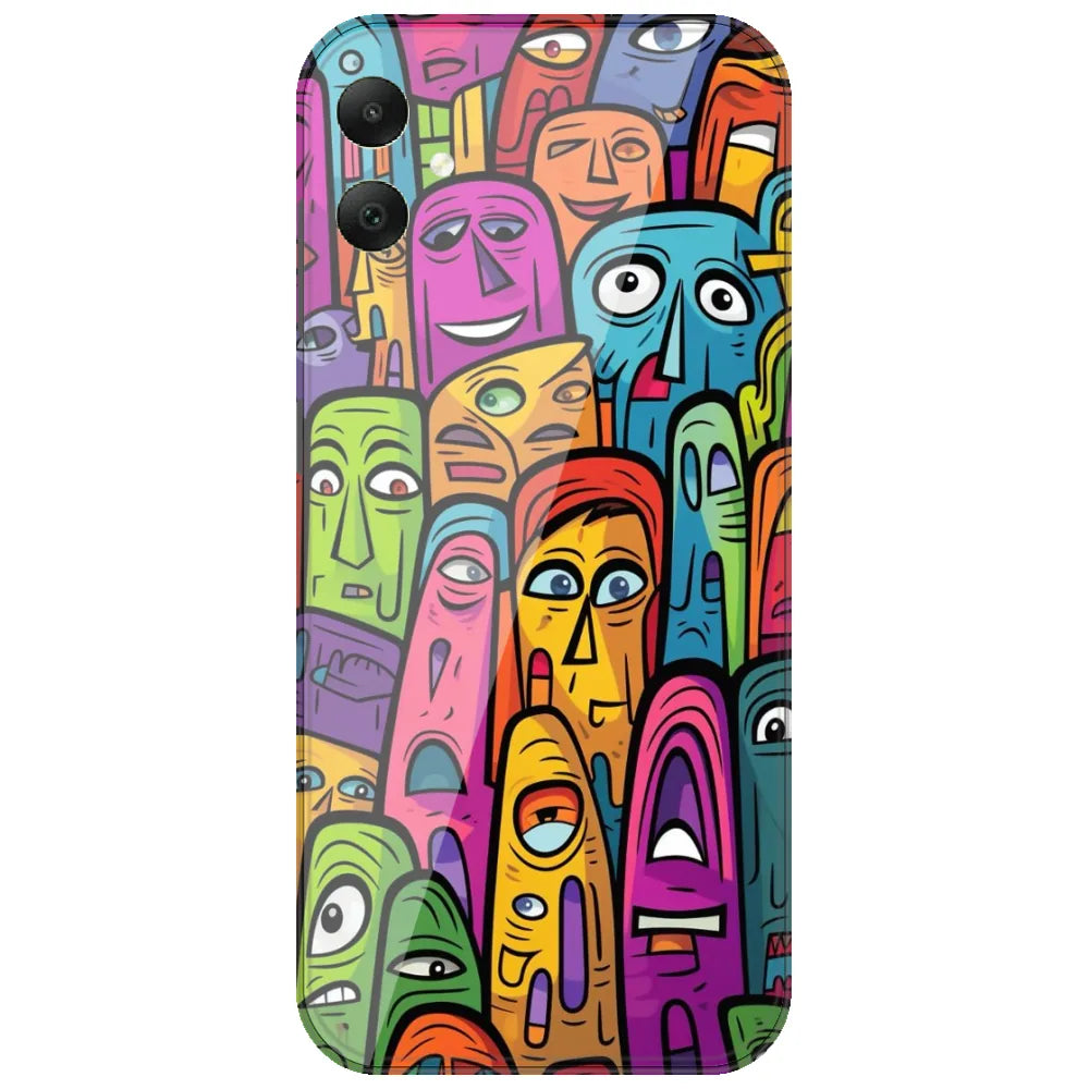 Funky Faces Crowd - Printed Silicone Case for Samsung Galaxy F05