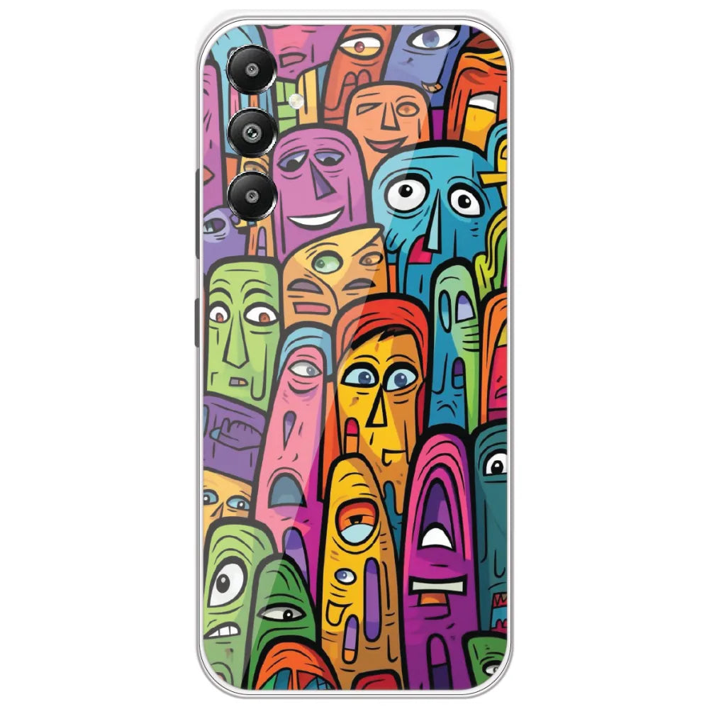 Funky Faces Crowd - Printed Silicone Case for Samsung Galaxy F15