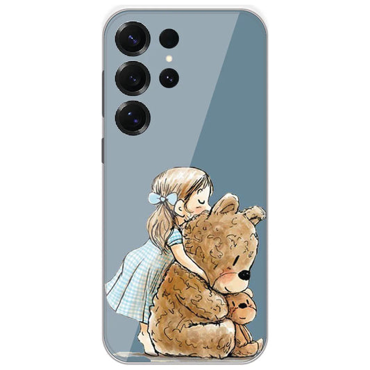 Girl Hugging Teddy - Printed Silicone Case for Samsung Galaxy S25 Ultra