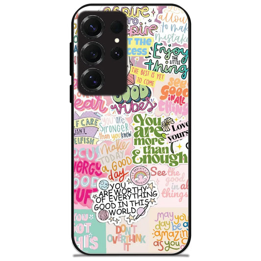 Good Vibes Stickers - Glossy Metal Silicone Case for Samsung Galaxy S25 Ultra