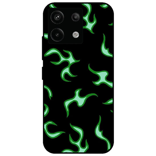 Green Flames - Glossy Metal Silicone Case for Redmi Note 13 Pro 5G