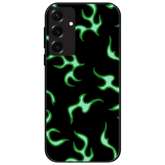 Green Flames - Glossy Metal Silicone Case for Samsung Galaxy S25 Plus