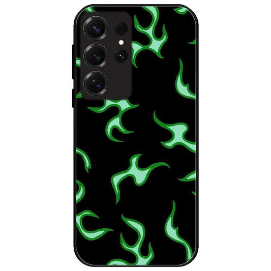 Green Flames - Glossy Metal Silicone Case for Samsung Galaxy S25 Ultra