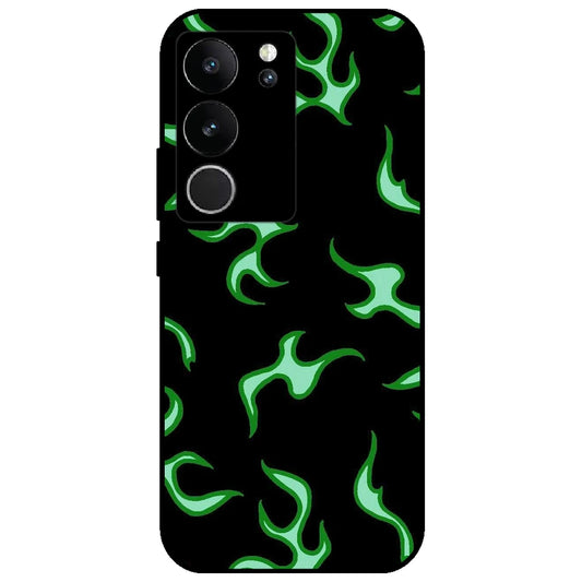 Green Flames - Glossy Metal Silicone Case for Vivo V29 5G