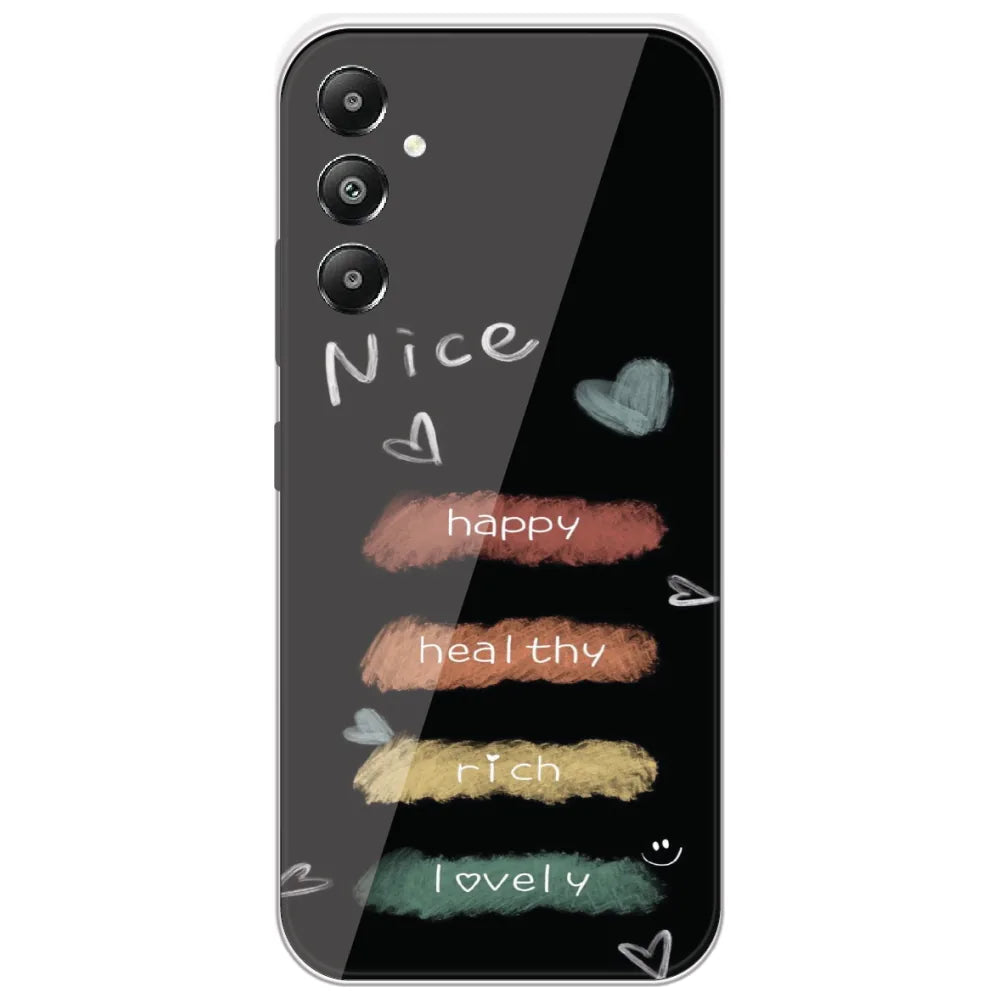 Happy Healthy Rich Lovely - Printed Silicone Case for Samsung Galaxy F14 5G