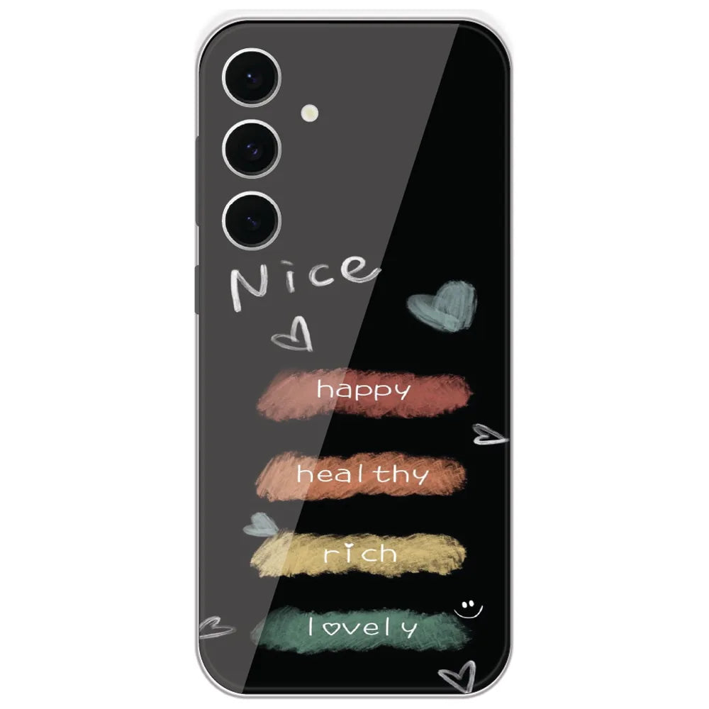Happy Healthy Rich Lovely - Printed Silicone Case for Samsung Galaxy S24 FE