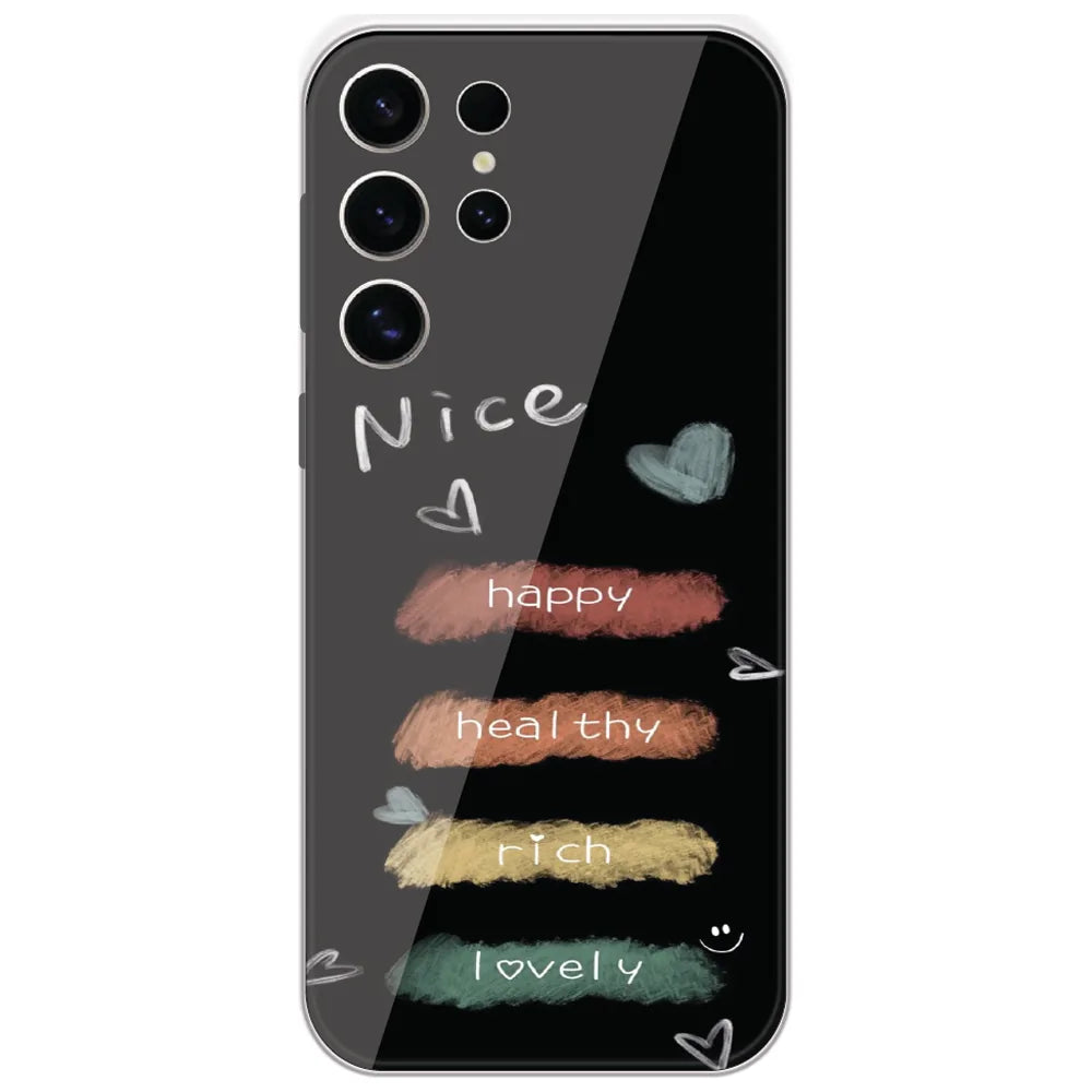Happy Healthy Rich Lovely - Printed Silicone Case for Samsung Galaxy S24 Ultra