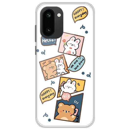 Happy Rabbit And Bear - Clear Printed Silicone Case for OnePlus 15R