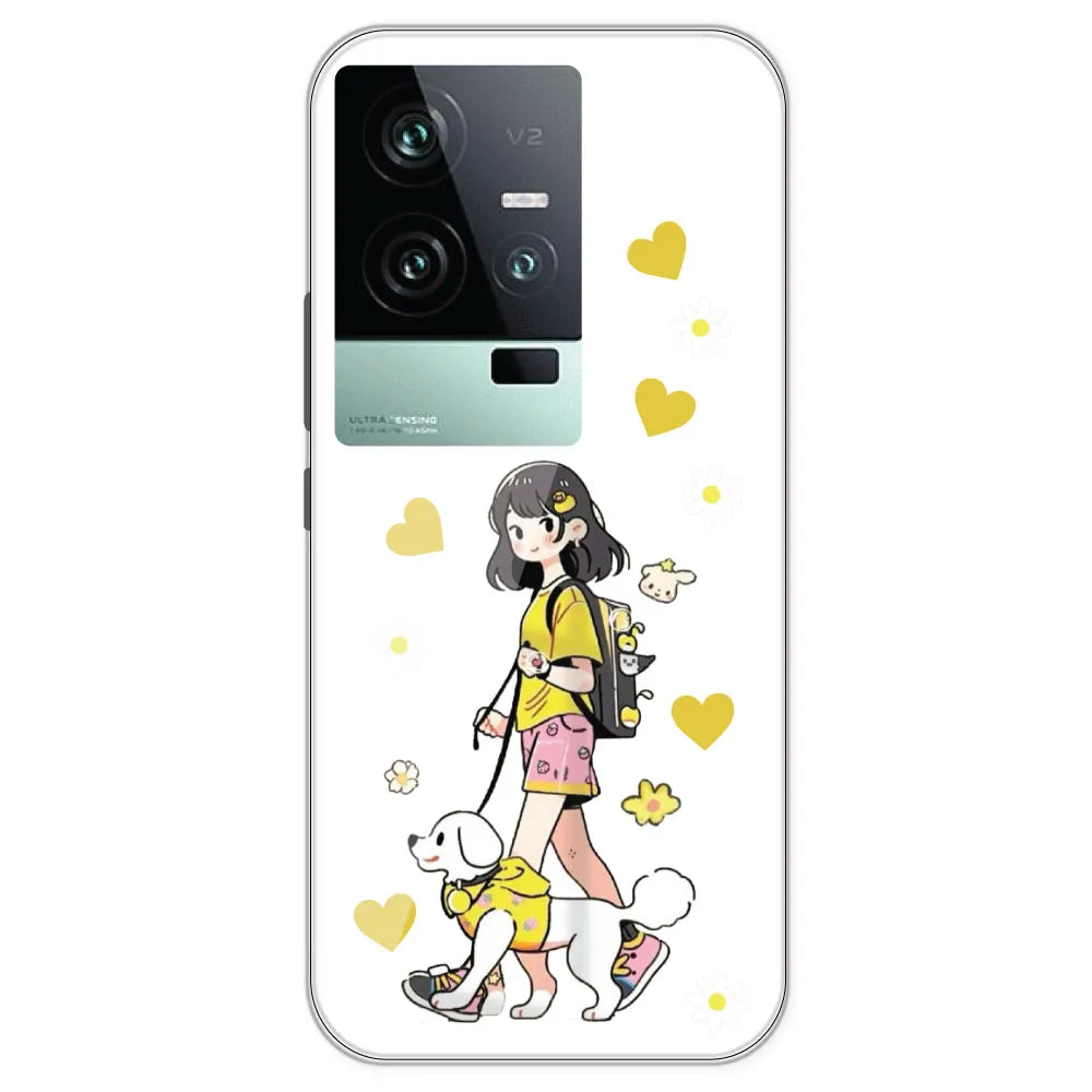 Yellow Girl And Dog - Clear Printed Silicone Case For IQOO 11
