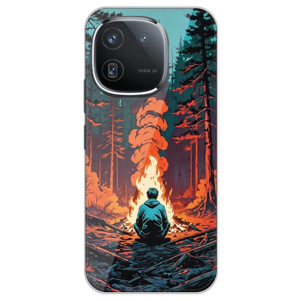 Boy With Camp Fire - Printed Silicone Case For IQOO 12