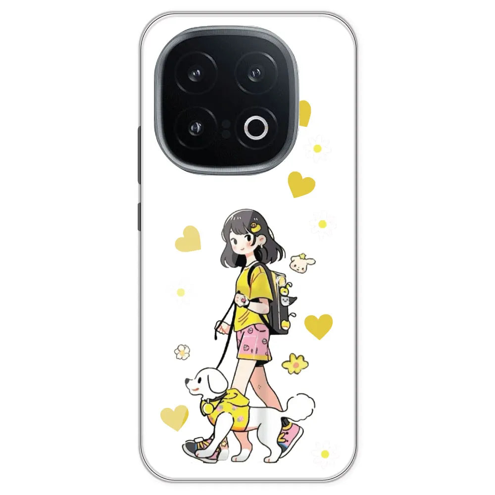 Yellow Girl And Dog - Clear Printed Silicone Case For IQOO 13