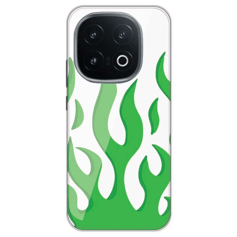 Green Flames - Clear Printed Silicone Case For IQOO 13