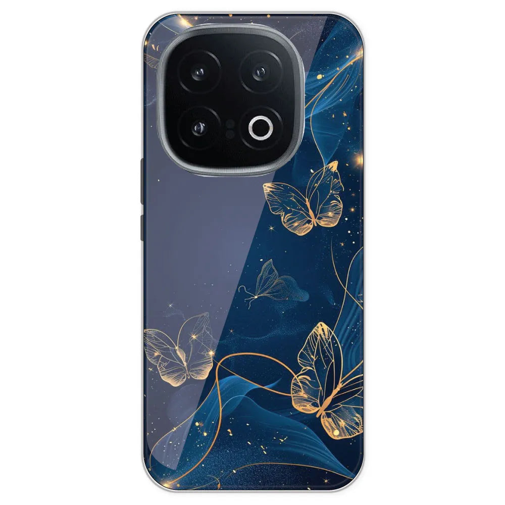 Blue With Gold Butterflies - Printed Silicone Case For IQOO 13