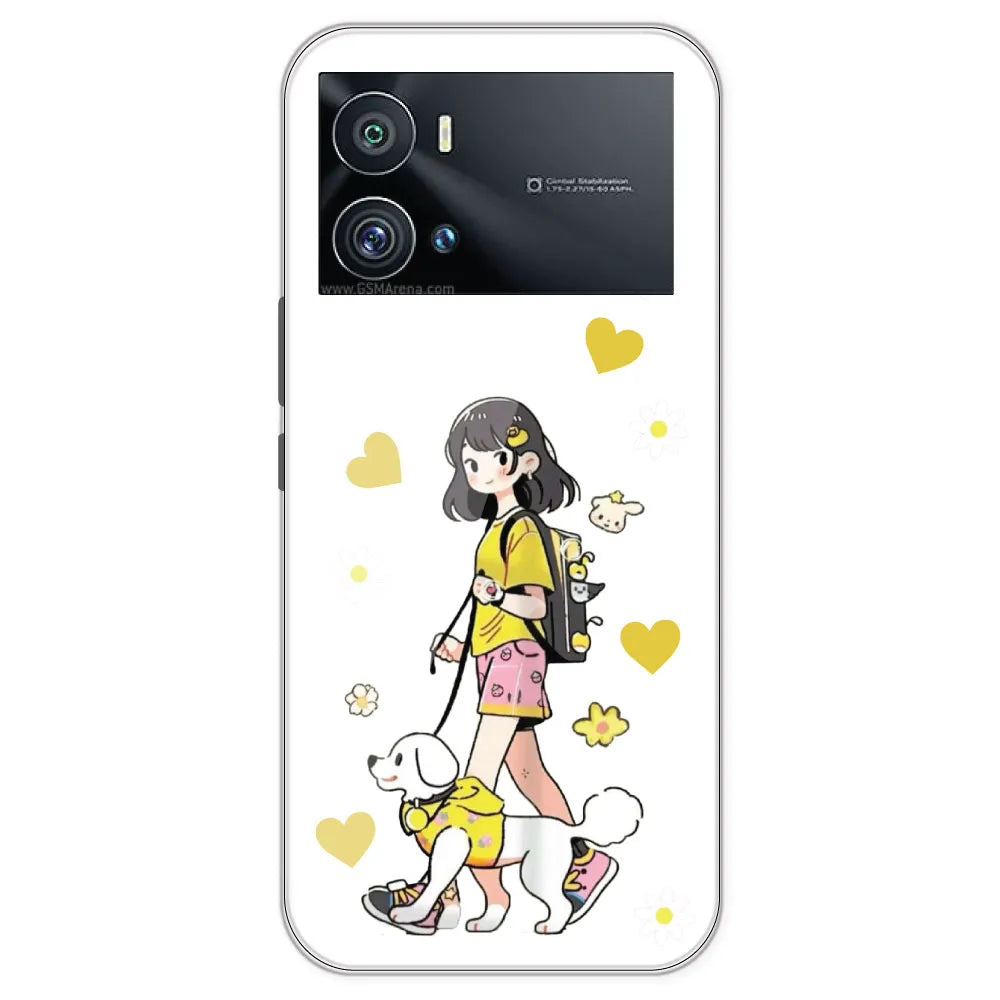 Yellow Girl And Dog - Clear Printed Silicone Case For IQOO 9 Pro