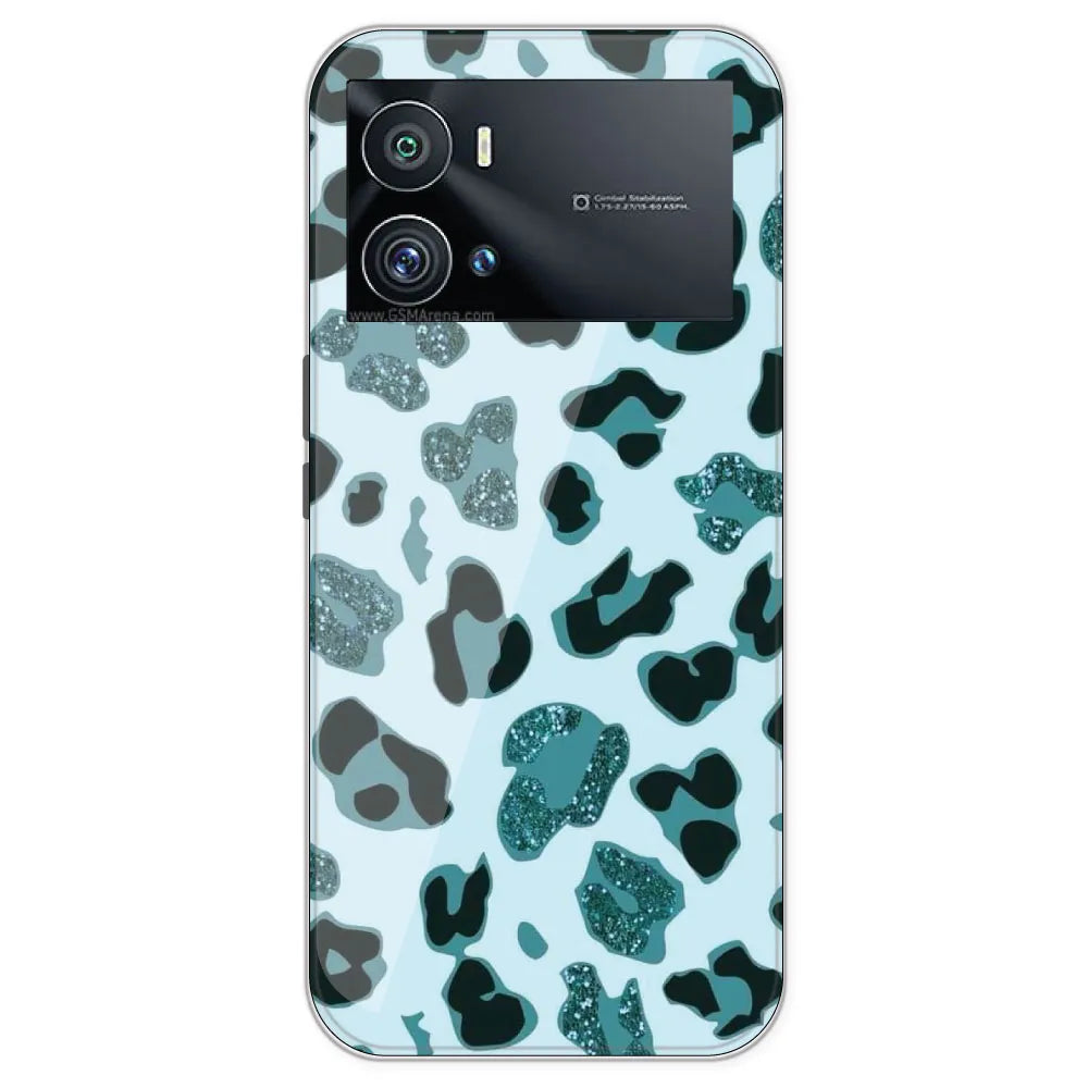 Blue Leopard Glitter Print - Printed Silicone Case For IQOO 9 Pro