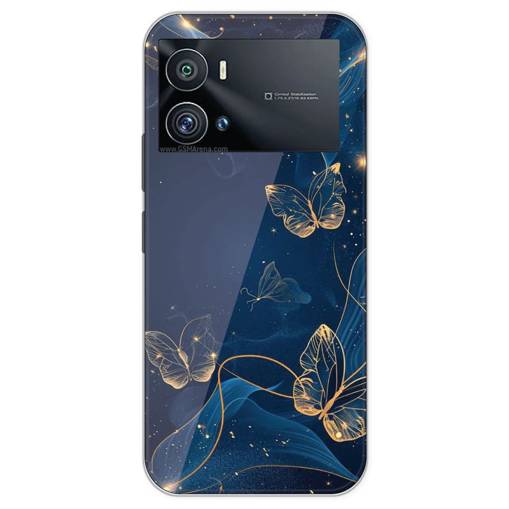 Blue With Gold Butterflies - Printed Silicone Case For IQOO 9 Pro