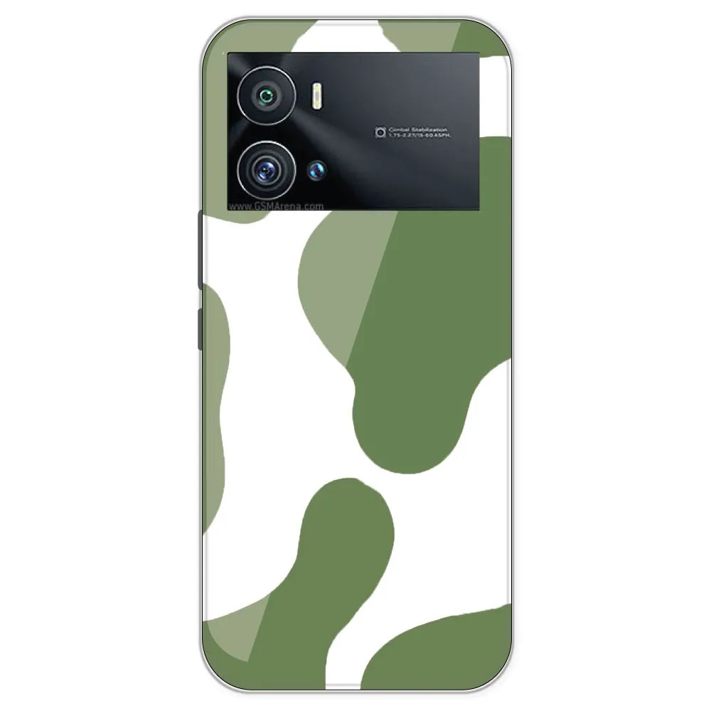 Olive Green Cow Print - Clear Printed Silicone Case For IQOO 9 Pro